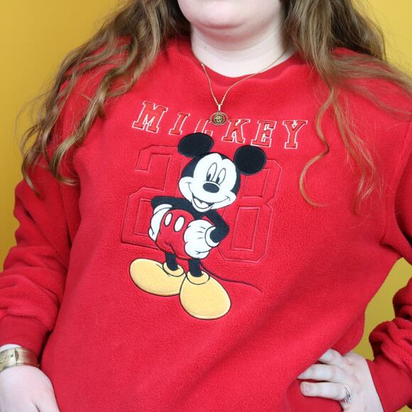 Red Fleece Mickey Mouse Crewneck, M - Picture 2 of 4